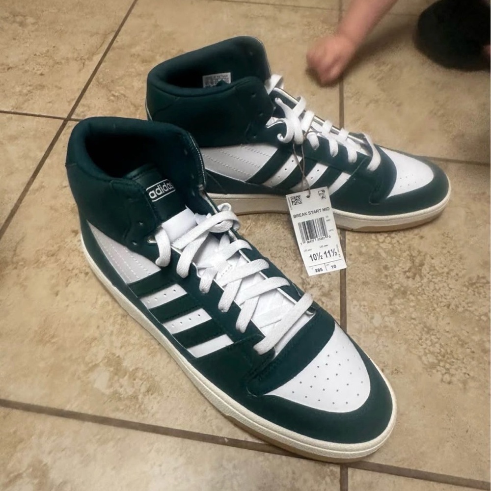 Adidas Men's Forest Green and White High-Top Sneakers